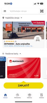 Monyx Wallet aplikacia — vyber umyvacieho stroja na platbu